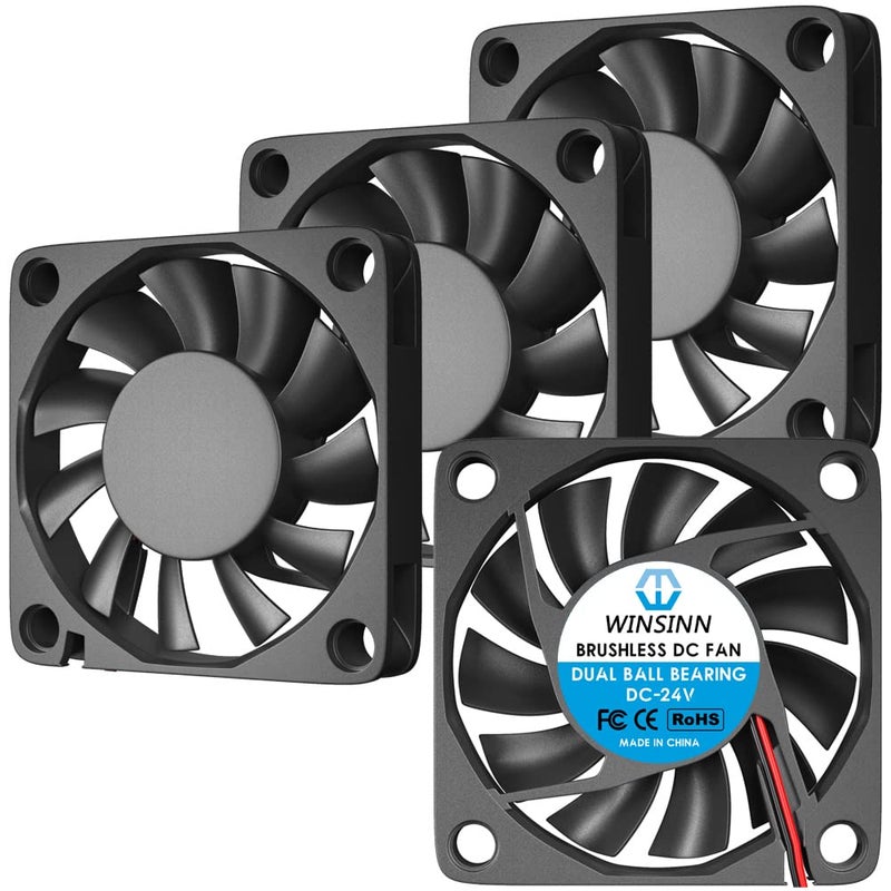 WINSINN DC 60mm Fan 24V 6010 Dual Ball Bearing Brushless Cooling 60mmx10mm 2PIN (Pack of 4Pcs) - Image 1